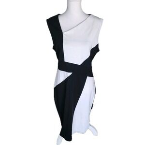Homeyee Sheath Dress Womens 12 Black White Colorblock Stretch Career Office NEW